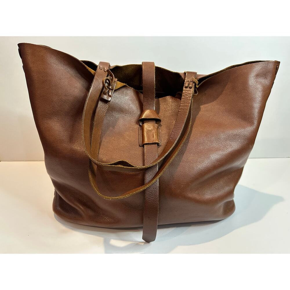 Madewell Marin Slouchy Leather Tote Bag Brown 14x15x7 Minimalist Everyday Bag - Picture 3 of 15